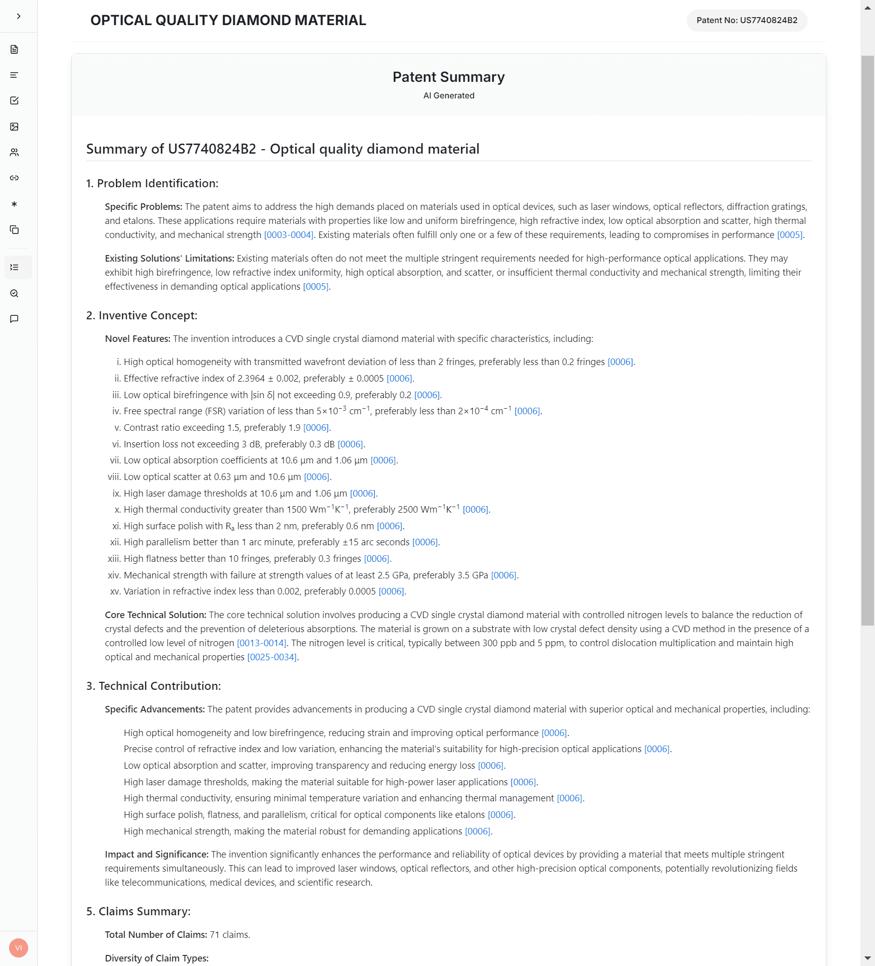 AI-generated patent summary example